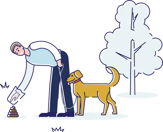 Man cleaning dog poop keeping nature clean Illustration