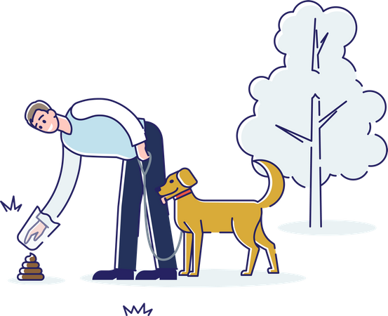 Man cleaning dog poop keeping nature clean  Illustration