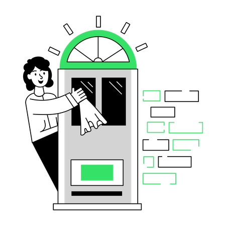 Man Cleaning Door Illustration
