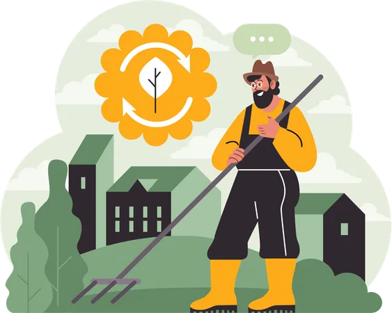 Man cleaning farm  Illustration