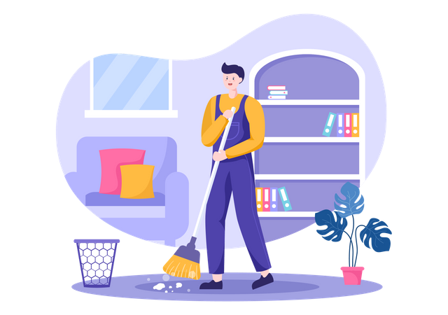 Man cleaning floor  Illustration