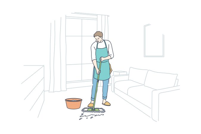 Man cleaning floor  Illustration