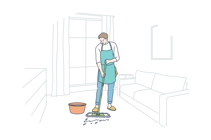 Man cleaning floor  Illustration