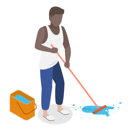 Man Cleaning floor  Illustration