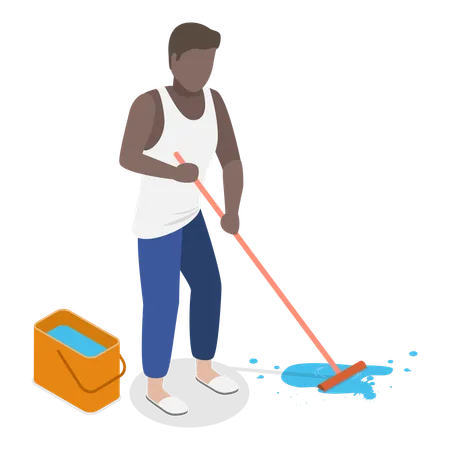 Man Cleaning floor  Illustration