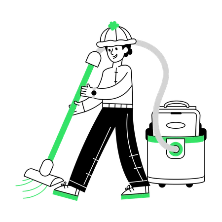 掃除機を使って床を掃除する男性  イラスト