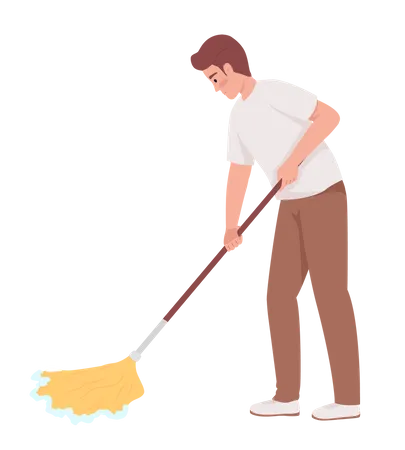 Man cleaning floor with mop Illustration