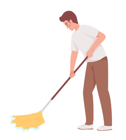 Man cleaning floor with mop  Illustration