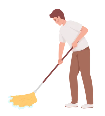 Man cleaning floor with mop  Illustration