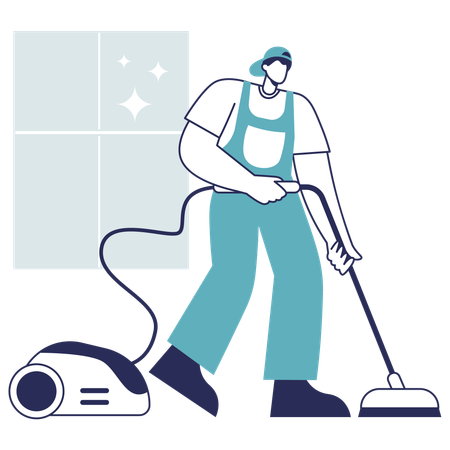 Man cleaning floor with vacuum cleaner  Illustration