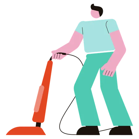 Man Cleaning floor with vacuum cleaner  イラスト