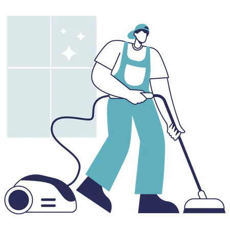 Man cleaning floor with vacuum cleaner  Illustration