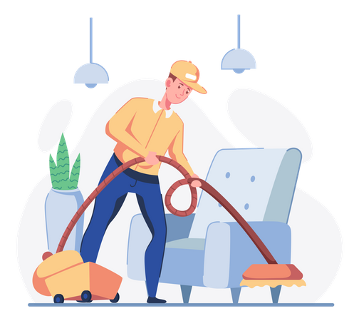 Man cleaning floor with vacuum cleaner  Illustration