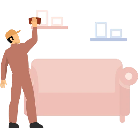 Man cleaning furniture  Illustration