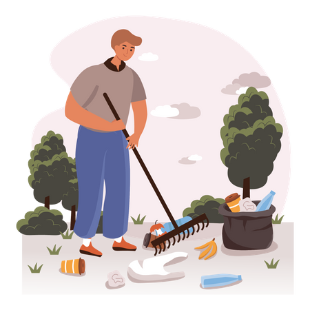 Man cleaning garbage Illustration