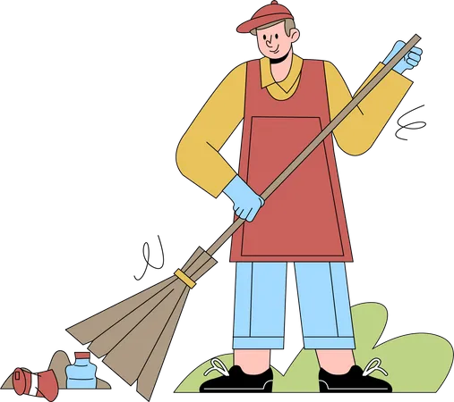 Man cleaning garbage Illustration
