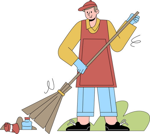 Man cleaning garbage  Illustration