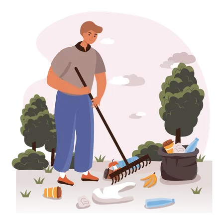 Man cleaning garbage  Illustration