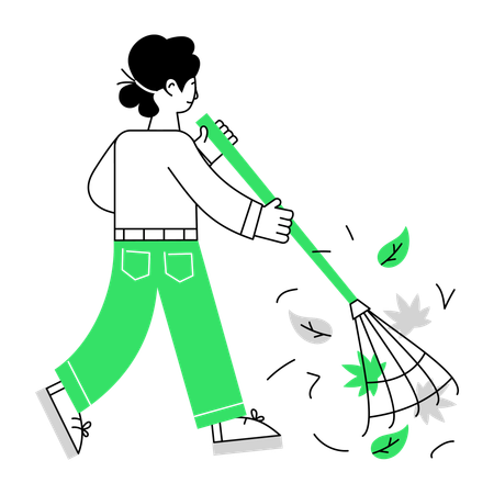 Man Cleaning Garden using rack  Illustration