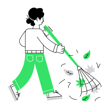 Man Cleaning Garden using rack  Illustration