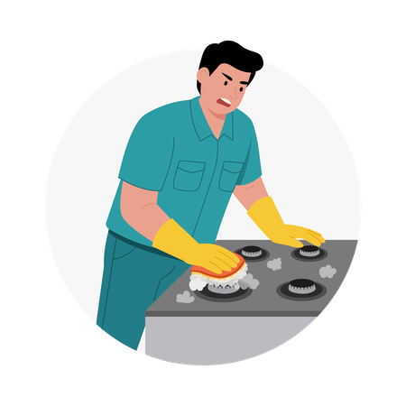 Man Cleaning gas stove burners  Illustration