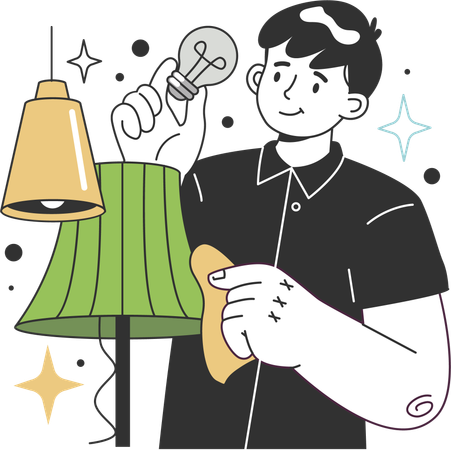 Man cleaning night lamp  Illustration