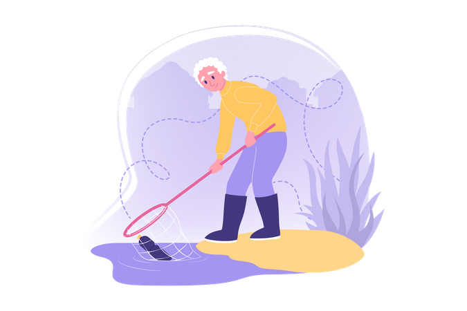 Man cleaning ocean waste  Illustration