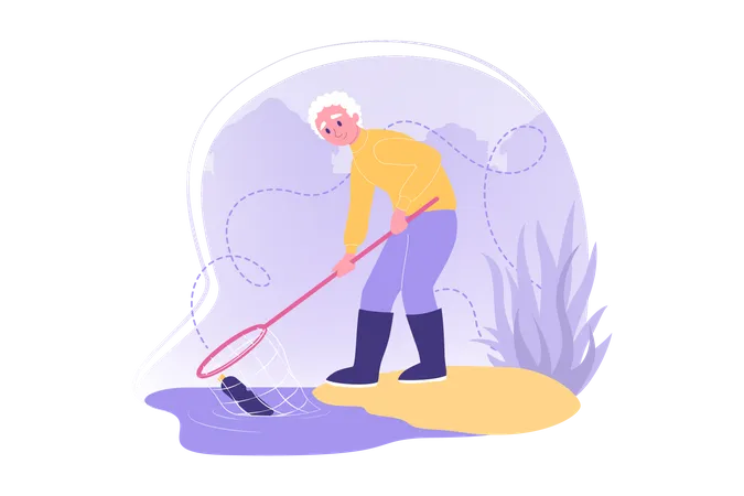 Man cleaning ocean waste  Illustration