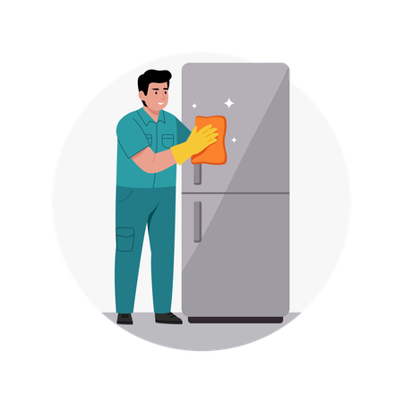 Man Cleaning refrigerator door  Illustration