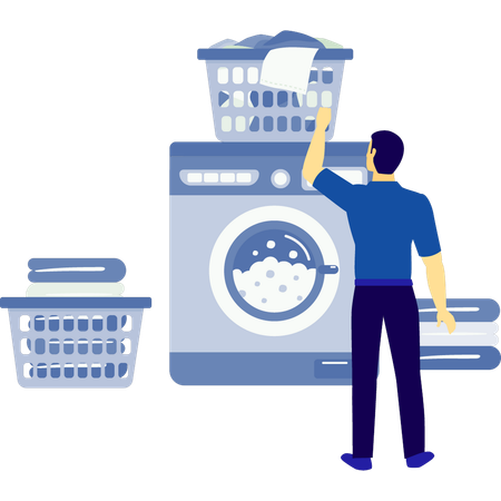 Man cleaning service worker doing laundry  Illustration