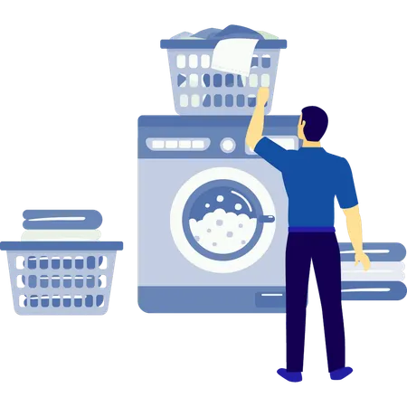 Man cleaning service worker doing laundry  Illustration