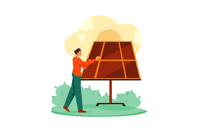 Man cleaning solar panel Illustration