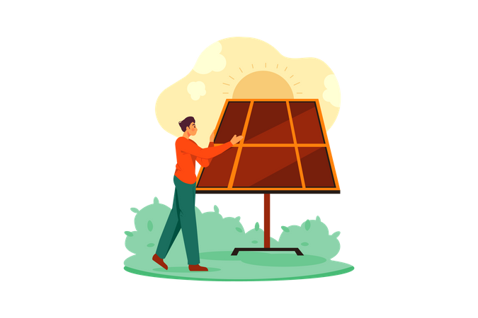 Man cleaning solar panel  Illustration