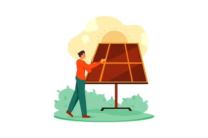 Man cleaning solar panel  Illustration