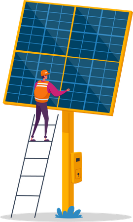 Man cleaning solar panel  Illustration