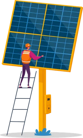 Man cleaning solar panel  Illustration