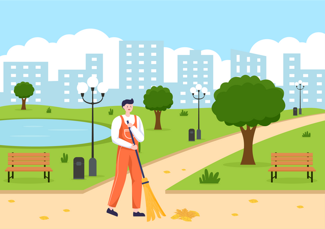 Man cleaning street  Illustration