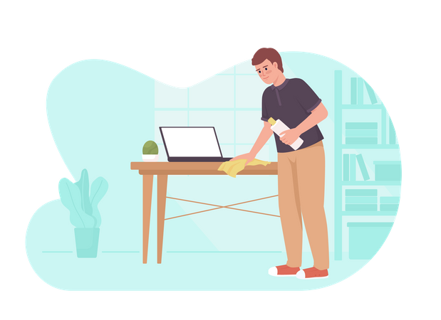 Man cleaning table with cloth Illustration