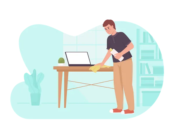 Man cleaning table with cloth Illustration