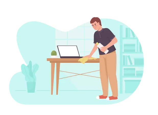 Man cleaning table with cloth  Illustration