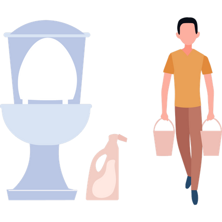 Man cleaning toilet  イラスト
