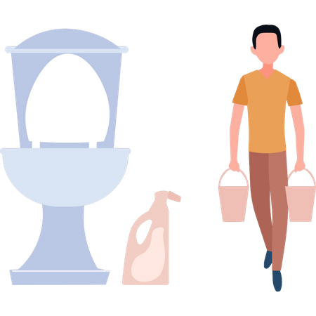 Man cleaning toilet  Illustration