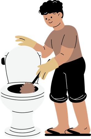 Man cleaning toilet using brush  Illustration