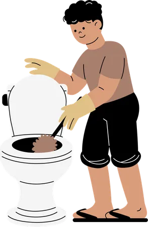 Man cleaning toilet using brush  Illustration