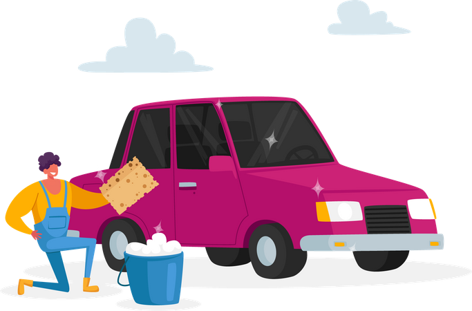 Man Cleaning Vehicle  Illustration