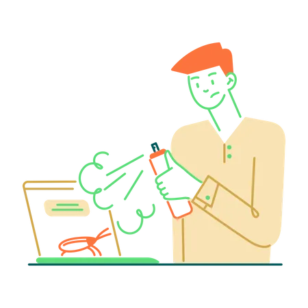 Man cleaning viruses from laptop Illustration