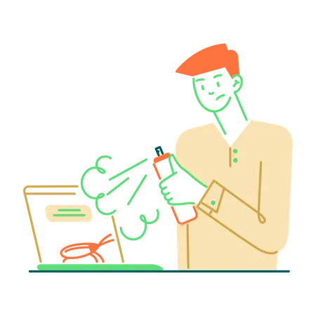 Man cleaning viruses from laptop  Illustration