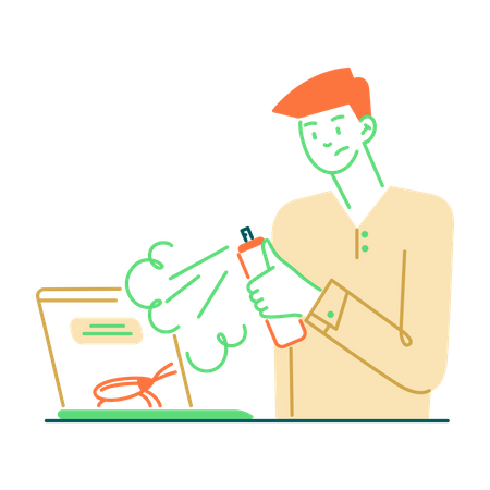 Man cleaning viruses from laptop  일러스트레이션