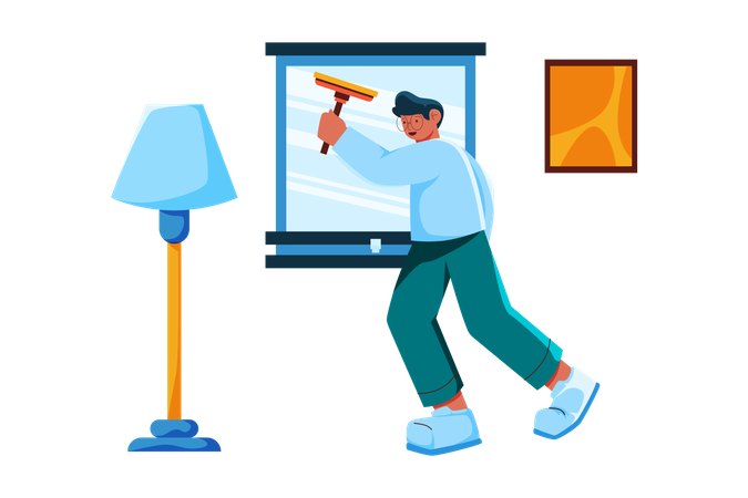 Man cleaning window at home  Illustration