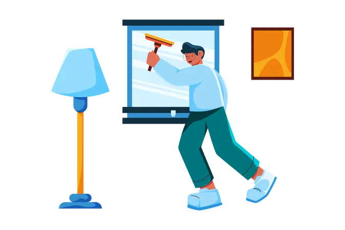 Man cleaning window at home  Illustration